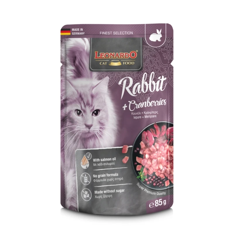 Alimento húmedo sin cereales para gatos Leonardo Rabbit & Cranberries 85 g